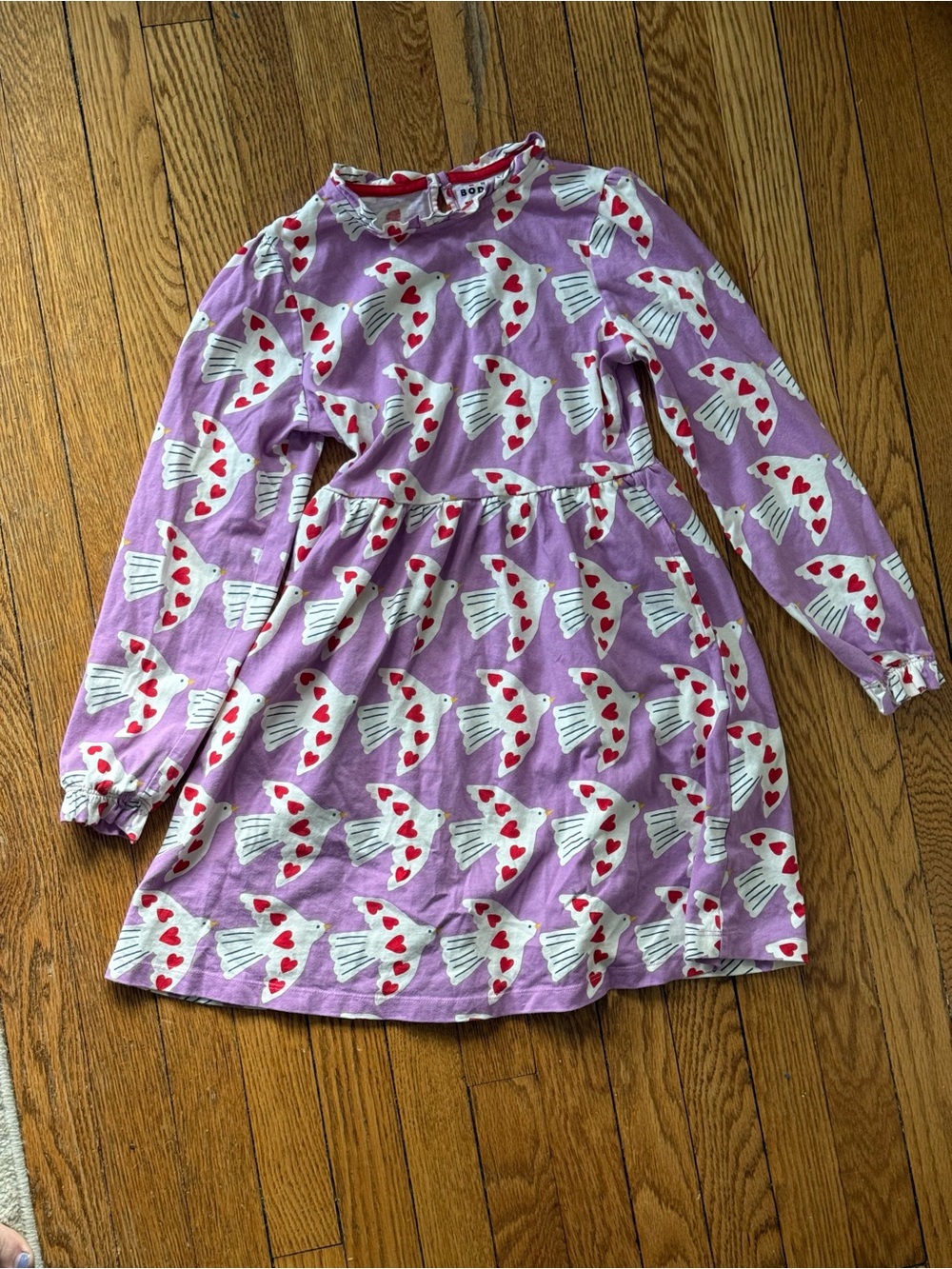 Mini Boden Dove Print Long Sleeve Dress - Size 10/11
